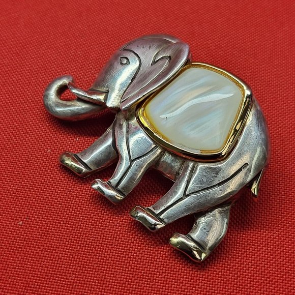 VTG Elephant Brooch Pin Pendant Metal Faux Abalone - Picture 8 of 10